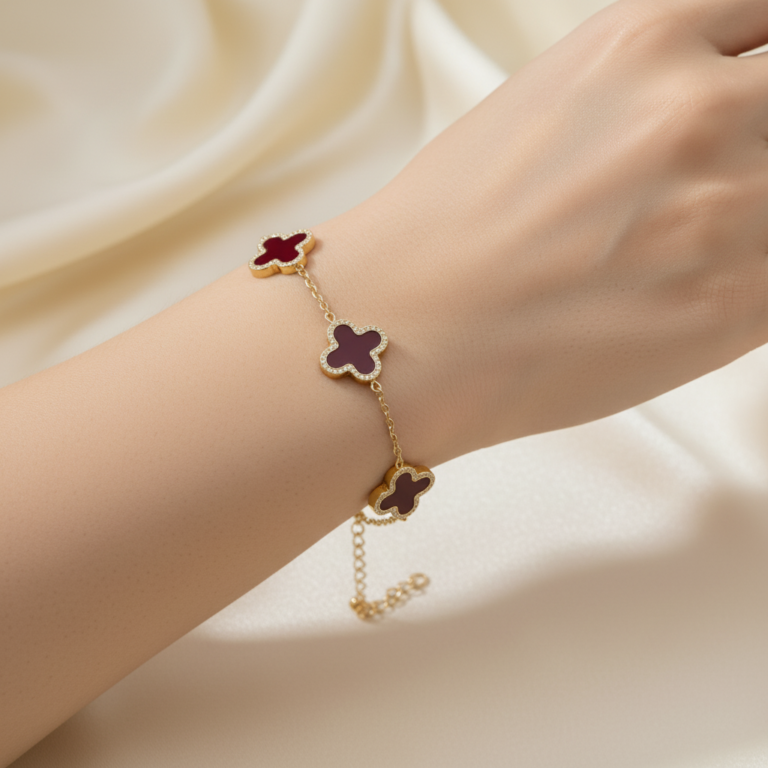 Maroon CLover Charm Bracelet