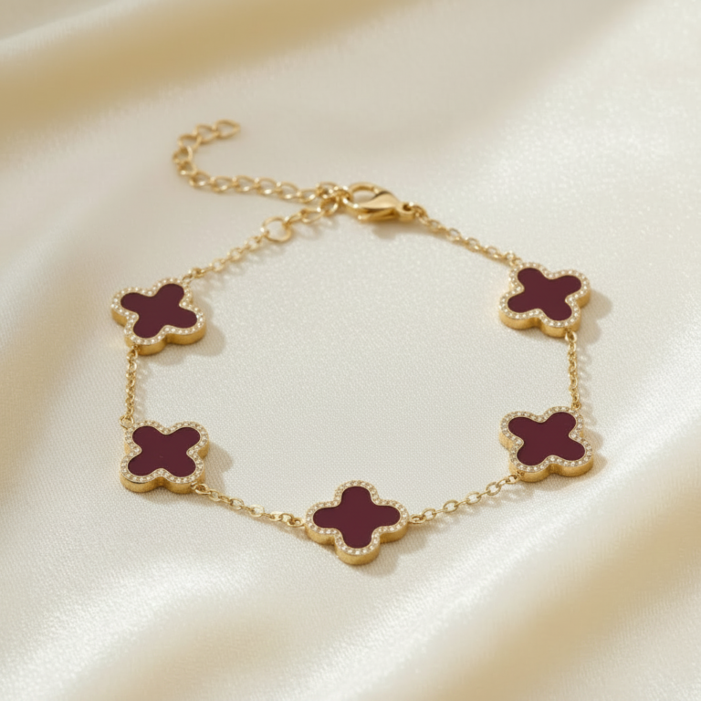 Maroon CLover Charm Bracelet
