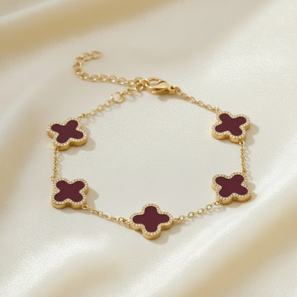 Maroon CLover Charm Bracelet
